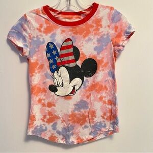 Disney Girl's Minnie Mouse USA Bow Red White Blue Patriotic Tie Dye S (6-6X)